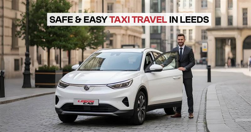 Leeds Cab driver with white taxi offering safe and easy taxi travel in Leeds.